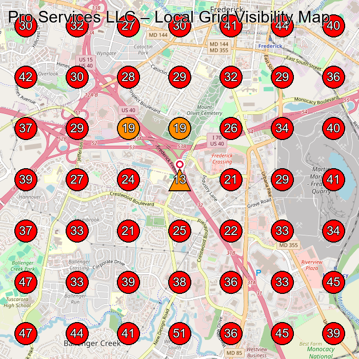 Pro Services LLC GeoGrid visibility map for Beauty Supply Store in Frederick